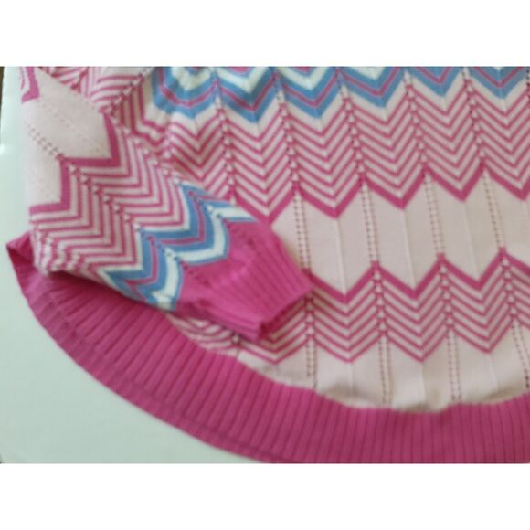 Burgess V-Neck Pom CottnSilk Blend Pink Blue Chevron Knit Poncho Sweater NWT $70 - Picture 14 of 16